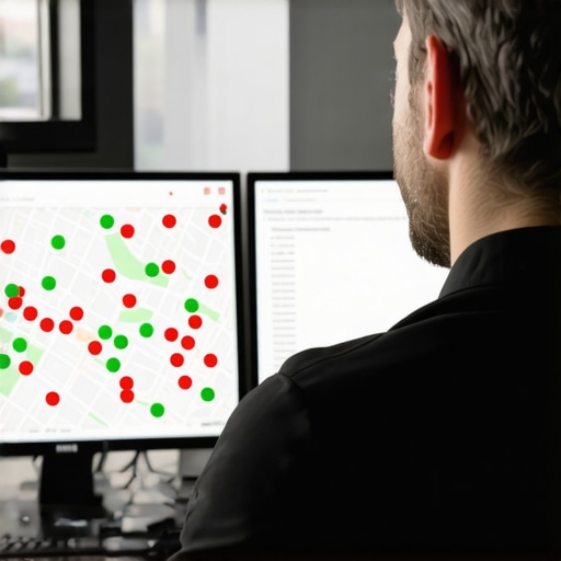 A specialist analyzing a local search ranking heat map to identify map pack coverage gaps.