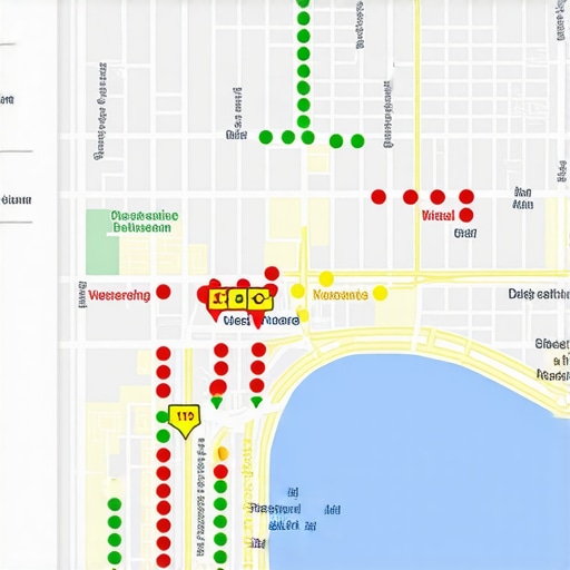 Digital dashboard showing local map ranking density and performance across a city grid.