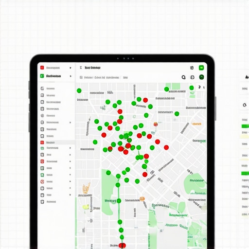 A digital heatmap showing local ranking nodes across a city map to track map pack domination progress.