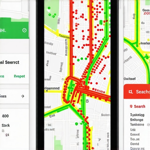 A smartphone displaying a proximity heat map for local business search rankings.