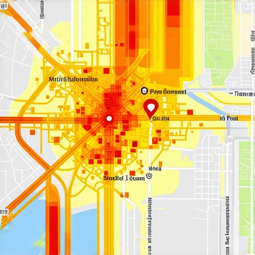 Local Search Radius Expansion Heat Map A digital tablet displaying a heat map for local SEO ranking radius.