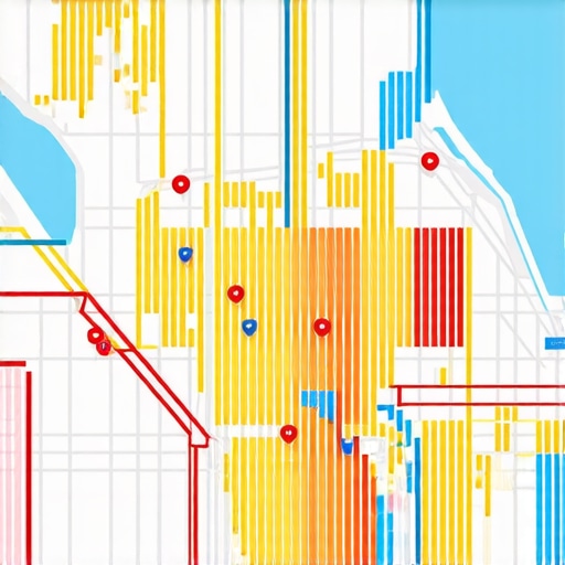 A digital map interface showing ranking positions across different neighborhoods in a city grid.