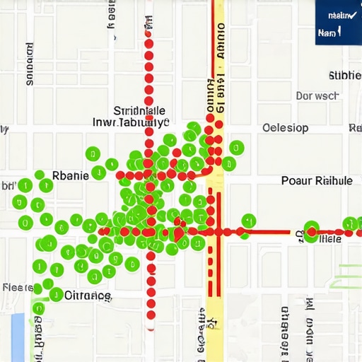 Local Search Ranking Heat Map Visual representation of a local business's map pack rankings across different neighborhoods.