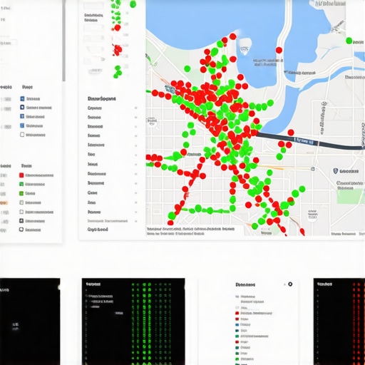 A digital map showing local search ranking performance across a city grid.