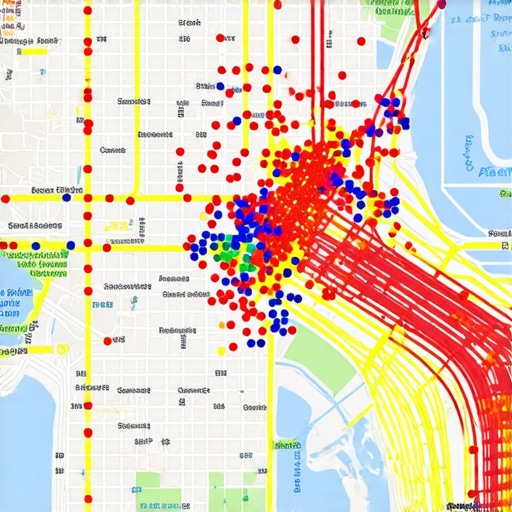 A geographic ranking grid used for tracking local map pack performance across different neighborhoods.