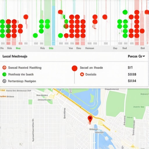 A visual heatmap showing local maps domination and ranking fluctuations across a city grid.