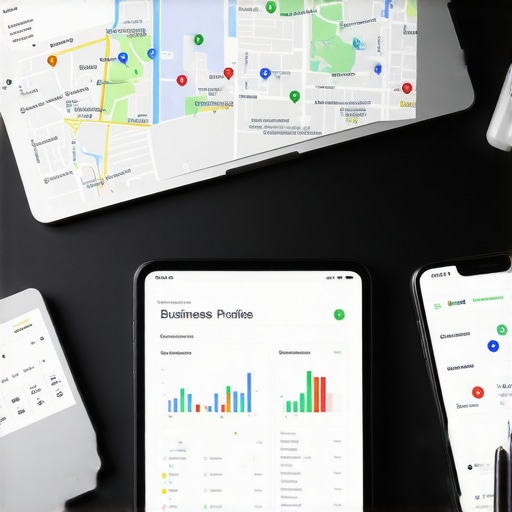 SEO professional using analytics and mobile devices to manage Google Maps ranking