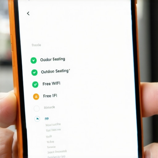 Optimized Google Business Profile attributes for voice search Close-up of a smartphone showing local business attributes in a Google Maps profile.