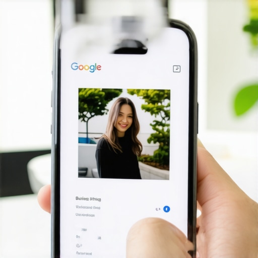 Optimizing Google Business Profile Photos with Alt-Text Hands typing SEO-friendly alt-text for a business photo on a mobile device.