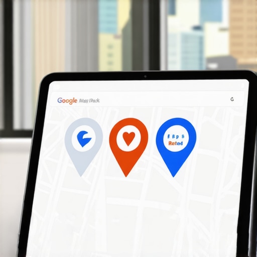 A tablet screen showing business listings in the Google Map Pack snack pack results.