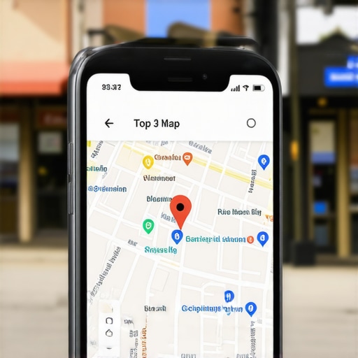 Optimizing Local Map Pack Visibility A smartphone displaying a business successfully ranked in the Google Map Pack top 3 results.