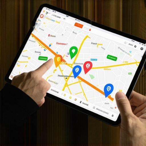 Digital marketer analyzing map pack ranking data on a tablet