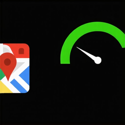 Optimizing Website Speed for Local Maps A digital gauge showing fast website load speeds next to a local map marker icon.