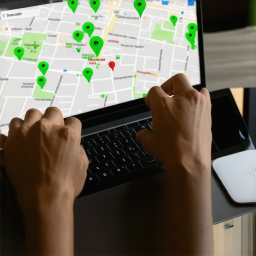 A person monitoring local map pack rankings and consistency metrics on a laptop.