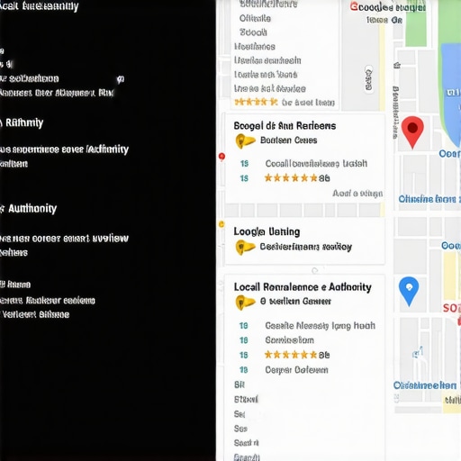 Infographic comparing two local business listings where high relevance beats high review count on Google Maps.