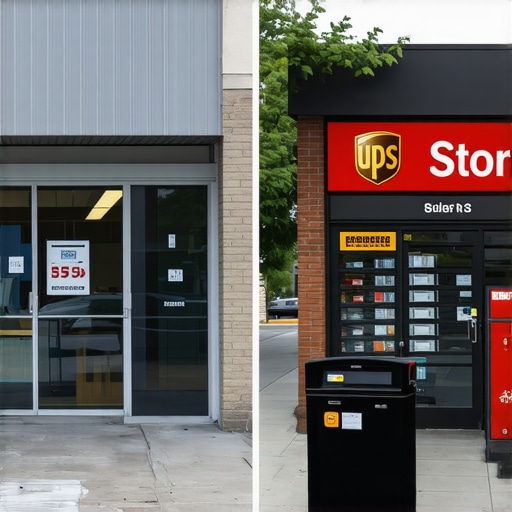 A visual comparison showing a real local business building contrasted with a mailbox facility often used for fake map listings.