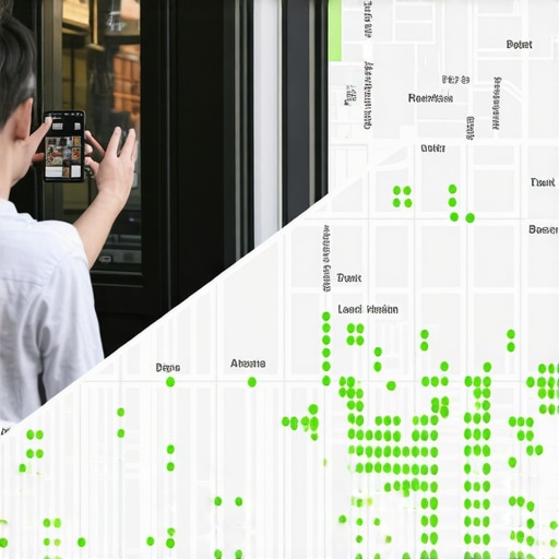 A business owner tracking local map rankings using a digital grid tool and updating their profile with a smartphone.