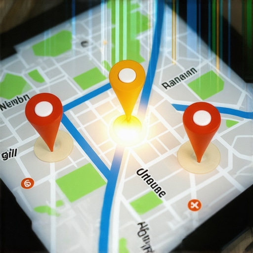 Technical signals for Google Map ranking A tablet displaying a local map pack with one business ranking at the top through technical optimization.