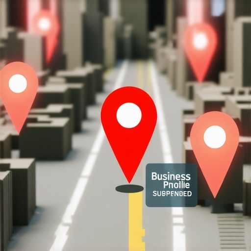 Digital map showing a suspended business profile warning icon