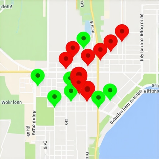 A visualization of local search rankings using a grid tracking tool to show proximity impact on Map Pack visibility.