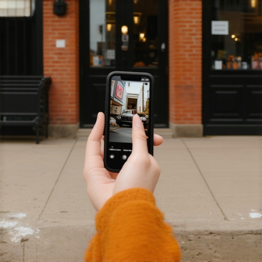 A person taking a photo of their business storefront to improve local search ranking.