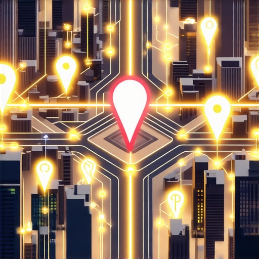 A 3D visualization of how local brand mentions and digital signals connect a business to its surrounding neighborhood on Google Maps.