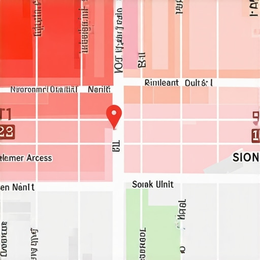 A heatmap showing local map pack rankings across multiple city neighborhoods.