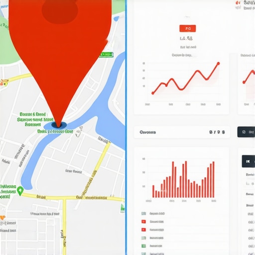 Visualizing Local SEO Growth and Map Pin Success A map showing a business location pin next to a growth chart for local search rankings.