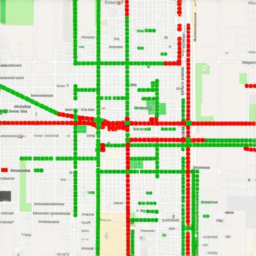 Visualizing Your Map Rank Radius with Heatmaps A local SEO heatmap showing green dots where a business ranks in the top 3 and red dots where it falls behind.