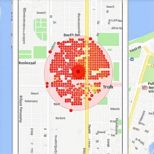 A heatmap showing how a business's local map rank fluctuates across different city neighborhoods.